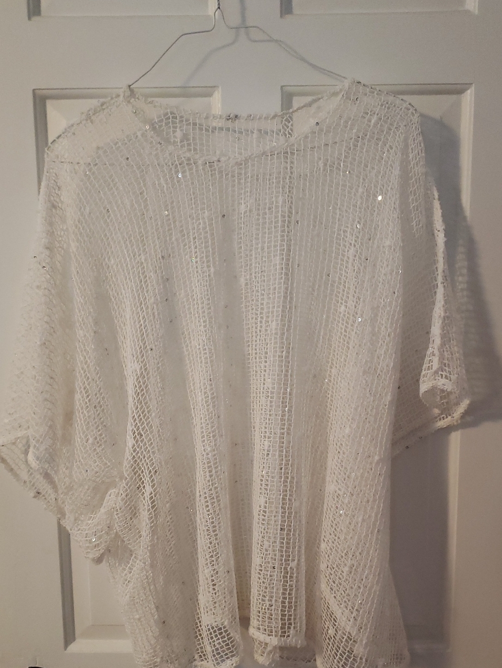 Open Knit White Sequin Oversized Swimsuit Cover-up